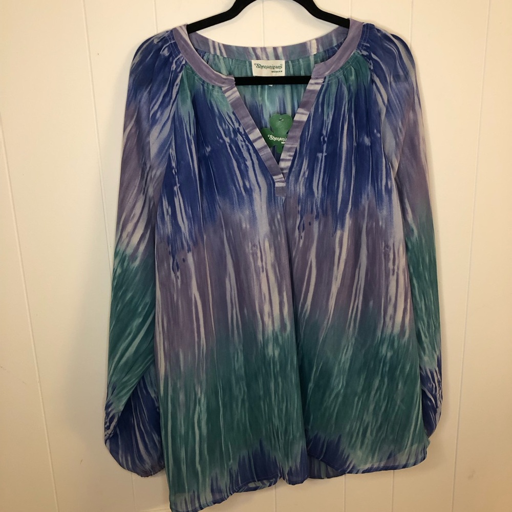 Sigrid Olsen Blue Green Tie-Dye Peasant Blouse